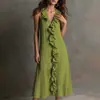 Estilo Novo Europeu e Americano Transfronteiriço Verão 2026 Roupas Femininas Temperamento Casual Solto Cor Sólida Decote V Sem Mangas Bolso Vestido