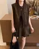 Chaleco de Gamuza Vintage para Mujer, Cuello Alto con Cremallera para Principios de Otoño, Sin Mangas, Chaleco Holgado
