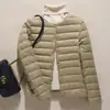 Jaqueta de plumas leve 2023 feminina curta gola redonda gola V forro quente outono e inverno sem gola justa plus size casaco