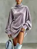 2026 Nueva Ropa Europea y Americana para Mujer Estación Independiente de Amazon Sudadera de Cuello Alto Ropa Exterior de Terciopelo Dorado Camisa Holgada de Murciélago