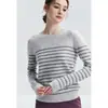 Kang Sai Ni Suéter de Punto Rayado 100% Cachemira Cuello Redondo para Mujer Cálido Agradable a la Piel Suéter Simple Versátil Capa Base