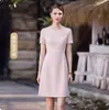 Vestido Rosa de Verano con Cuello Redondo Sencillo Profesional para Mujer Tienda de Joyería Salón de Belleza Departamento de Ventas Ropa de Trabajo Falda de Mujer OL