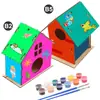 Explosões DIY casa de pássaro de madeira brinquedo ebay Amazon wish comércio exterior Casa de Pássaro crianças pintada grafite gaiola de pássaro