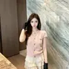 Camiseta rosa estilo coreano slim fit de manga curta inspirada na Chanel para mulheres, novo top chic estilo francês de verão 2026 para mulheres