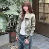 Jaqueta Cardigan Suede Gola Alta Retrô Americana Feminina Outono Inicial 2026 Nova Casual Versátil Jaqueta Curta Top
