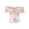 2628-2026 Nova Coleção Primavera/Verão Top Casual Puro Desejo Ombro a Ombro para Mulheres Slim Fit Sexy Emagrecedor Camiseta com Babados
