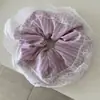 Anillo para el Cabello de Intestino Grande de Encaje Rayado Azul para Niña Coreana Banda para el Cabello de Bola Doble Capa para Mujer Pinzas para el Cabello Diadema Retro Adorno para la Cabeza