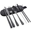 Amazon Transfronteiriço Palito de Aço Inoxidável para Exterior Conjunto de Talheres Portátil de Aço Inoxidável Garfo, Faca e Colher Hashi Montado Conjunto de Silicone