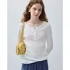 Camiseta de Manga Larga con Cuello Henley Yinhe STUDIO para Mujer, Tejida Adelgazante, Ropa Interior, Top de Otoño
