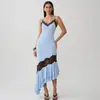 Moda europea y americana para mujeres sexys: nuevo vestido de tirantes con ribete de encaje, vestido ceñido sexy que realza la cintura, sin espalda, de cola de pez