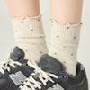 Calcetines Grises para Mujer, Calcetines de Encaje con Puntos para Primavera y Otoño, Combinados con Zapatillas de Entrenamiento Alemanas, Calcetines Largos, Calcetines de Algodón Puro de Otoño con Volantes Apilados