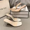 Pantuflas transparentes sexys de una línea 2026, sandalias de tacón alto de alta gama para mujer, elegantes sandalias de cristal para uso exterior de verano, talla grande, estilo nuevo
