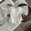 Top Tubo Patchwork de Malla Perlada Blanca de Alta Resistencia para Mujer, de Gama Alta, Ajustado, Elegante Bustier Hombros Descubiertos