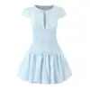Vestido Corto de Manga Corta a Cuadros Retro Francés Sexy con Abertura en el Pecho y Cordones Cintura Adelgazante Falda Corta de Chica Atrevida Falda Botón de Flor