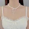 [Amante de la Luz de Luna] Collar de Perlas Francesas para Mujer, Estilo Palacio, Industria Pesada, Lujo Accesible, Cadena de Clavícula de Moda con Vestido