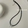 Collar de Plata de Ley S925 Suchuang con Abalorios de Ágata Negra y Lazo Moda de Nicho Lujo Accesible Estilo Ins Cadena para la Clavícula