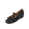 Zapatos Mary Jane de Piel de Oveja Suave Plisada Bloque de Color Lazo 2026 Primavera Altura Interna que Aumenta Tacón Medio Punta Redonda Piel Genuina Zapatos de Mujer
