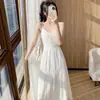 Vestido Lencero Blanco con Forro, Elegante y Adelgazante para Figuras Pequeñas