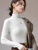 Camisa Básica Andi Veludo Outono-Inverno Slim Fit Gola Alta para Mulheres, Nova Camada Interna Versátil e Estilosa, Suéter de Tricô Slim Fit Emagrecedor
