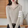 Cárdigan Tb con Capucha Tejido Suéter para Mujer Pequeño Ropa de Abrigo Otoño e Invierno Sudadera Cremallera Estilo con Capucha Holgado Ropa de Exterior Otoño e Invierno