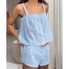 Primavera 2024 Nuevo Algodón Jacquard Transpirable Europeo y Americano Shorts Sling Verano Pijama Fino Ropa de Casa Transfronteriza para Mujer