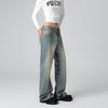 Procesamiento y Personalización de Jeans Casuales Sueltos Rectos de Color Azul Nostálgico y Blanco Lavado con Jeans de Pierna Ancha de Longitud Completa