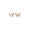 Pendientes de Mariposa con Circonita Microincrustada de Aguja de Plata Hermoso Destello Full Diamond Lujo Ligero Pequeño Estilo Chanel Lujo Elegante Corto Exquisita Joyería para Orejas