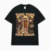 Camiseta Tung Tung Sahur Fun Baseball Bat Fans Masculina Europeia e Americana