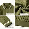 Suéter de Punto con Cuello Polo y Cuello Vuelta a Rayas para Niñas, Moda Transfronteriza Europea y Americana, Bordado Personalizable, Mangas Largas, Suéter Infantil Amigable con la Piel