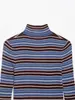 Moda Feminina Transfronteiriça Primavera 2026 Estilo Europeu e Americano Tricô Color Block Listrado Blusa Básica Feminina Slim Fit