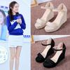 Sandálias de salto plataforma peep toe da moda para exportação tamanho plus size femininas desejo popular da Amazon fivela de uma tira salto camurça sapatos femininos