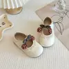Zapatos de piel para niña, versátiles para primavera y otoño, zapatos de princesa para actuación de niñas, estilo coreano, suela suave, lazo de niña, beige