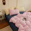 Conjunto de Quatro Peças de Lençóis e Capas de Edredom de Algodão Lavado, Amigável à Pele, Estilo Ins, Combinado e Misturado, Conjunto de Três Peças de Roupa de Cama para Dormitório Estudantil, Lençóis com Elástico 4