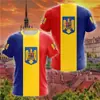Camiseta Masculina de Manga Curta com Estampa 3D da Bandeira e Emblema Nacional da Romênia - Novo Lançamento Transfronteiriço - Venda Direta da Fábrica - Fornecimento