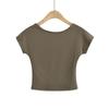 Top Cropped Curto Sexy Slim-Fit para Menina de Verão Estilo Streetwear Americano Manga Curta Costas Abertas Camiseta Fashionável e Versátil
