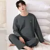 Pijama de algodón con tejido gofrado para mujer, de manga larga y pantalón largo, disponible en stock, nuevo estilo de otoño, también lo pueden usar los hombres como ropa de exterior, conjunto de ropa de estar para parejas