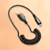 Cable de Datos Retráctil con Resorte Tipo-C Carga Rápida Adecuado para Huawei, Samsung, Apple Iphone, Cable de Carga para Coche, Motocicleta