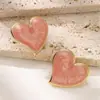 Pendientes Geométricos de Corazón Grande de Moda Francesa Transfronterizos para Mujer, con Goteo de Aceite y No Descolorables de Acero Inoxidable 304 Joyería para Venta al por Mayor