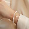 Pulseira de Miçangas Empilhadas em Camada Dupla de Pérola Natural para Mulheres Design de Nicho Simples Doce Pulseira de Pérola de Cristal Joias