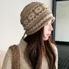 Chapéu Slouchy Fair Isle para Mulheres, Moda Outono e Inverno Quente Chapéu de Tricô com Cordão, Borda Enrolada Vintage para Circunferência da Cabeça Grande Chapéu de Lã