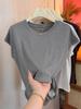Camiseta de Manga Corta Estilo K Feifei para Mujer Verano 2025 Nueva Moda Aspecto Adelgazante Versátil Color Sólido Simple Top de Cuello Redondo