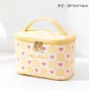 Bolsa de Maquiagem Portátil Personalizada Estilo Coreano Ins em Formato de Coração para Viagem, Necessaire Cilíndrica Xadrez Color Block Multifuncional