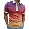 Exportación Transfronteriza Otoño Nuevo Camisa Polo para Hombre Estampado 3D Color Sólido Rayas Cremallera Moda Negocios POLO