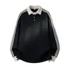 Moletom Hanlu Pesado estilo polo americano para homens, top de outono com corte solto e barra ajustável, pulôver casual