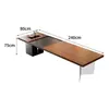 Mesa de té moderna minimalista de madera maciza, mesa de té grande de alta gama para la oficina del jefe con bandeja de té y tetera integradas