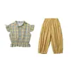 Conjunto de Camisa a Cuadros para Niña con Mangas Volantes, Nuevo Atuendo de Moda Estilo Coreano Verano 2026 para Bebés