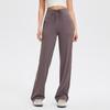 Calça Esportiva Drapeada Chaijue para Mulheres, Perna Larga Leica Cintura Alta Casual para Exterior, Calça de Fitness Yoga Escovada de Alta Elasticidade