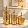 Pote Decorativo Dourado Esculpido de Luxo Leve com Tampa Recipiente para Armazenamento de Doces e Lanches