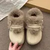 Botas de nieve de peluche para mujer, nuevo estilo de invierno 2026, forradas de polar, cálidas, con lazo, zapatos de algodón de suela gruesa, zapatos peludos estilo Birkenstock