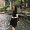 Vestido Preto Acinturado para Mulheres, Lindo Vestidinho Preto de Verão com Cintura Marcada, Vestido Curto Evasê Estilo Hepburn, Traje Elegante